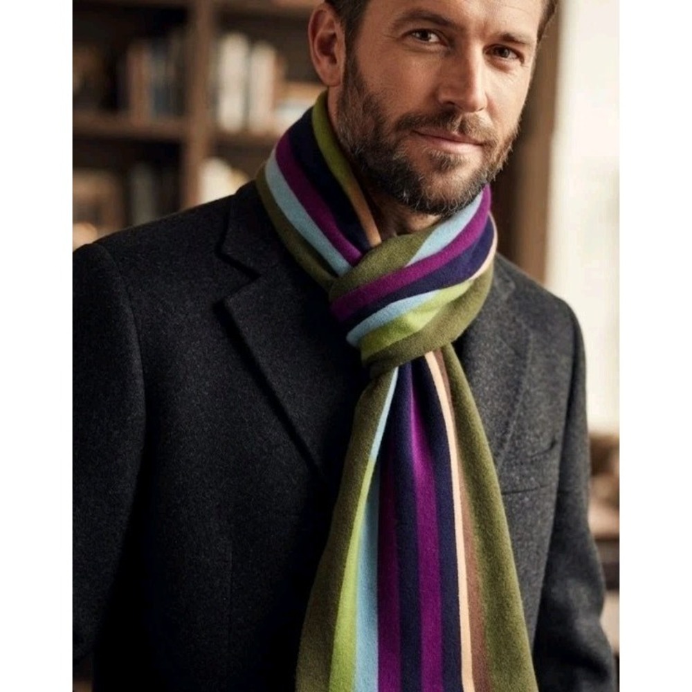 Paul Smith Scarf Mens Pure Wool Made in England Multicolor Stripe Designer...
